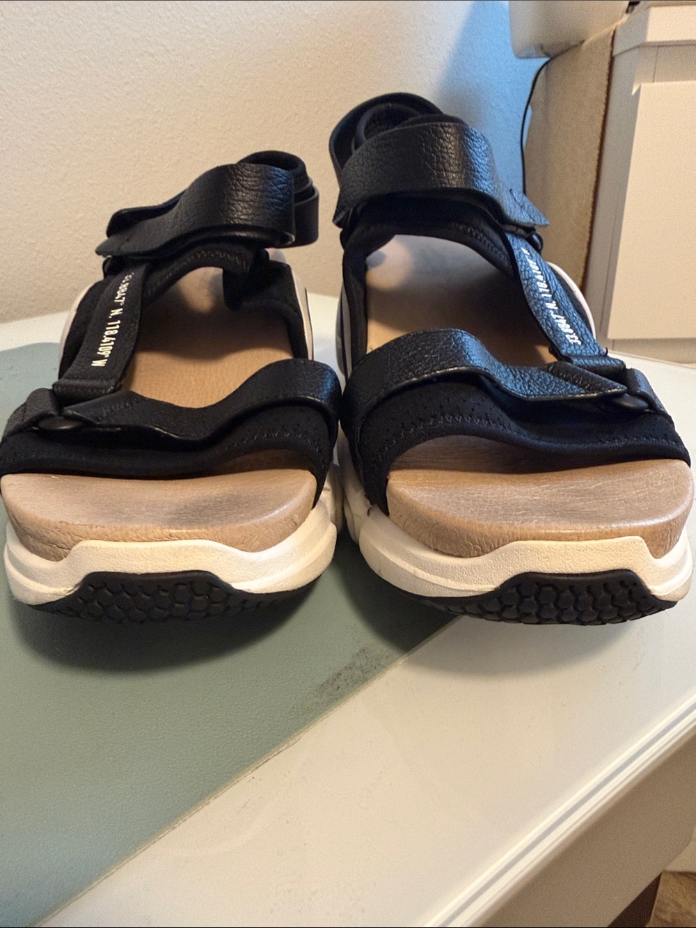 Mark Nason Black, Metallic and Tan Sport Sandals with White Sole